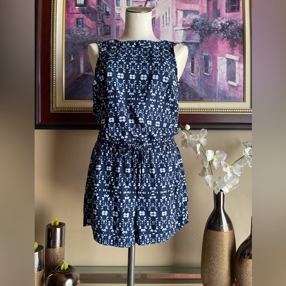 Athleta Sakura Blue Tie Dye Geometric Crossback Romper
